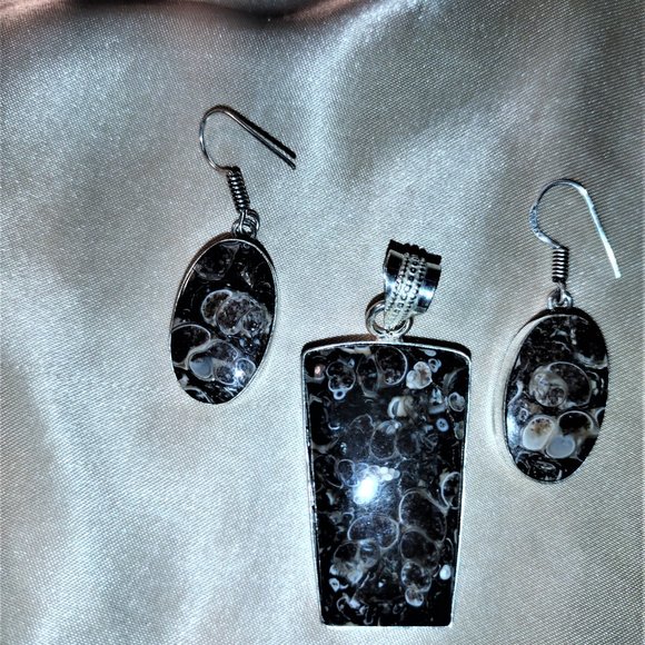 STUNNING TURTELLA JASPER PENDANT AND EARRING SET - Picture 2 of 2
